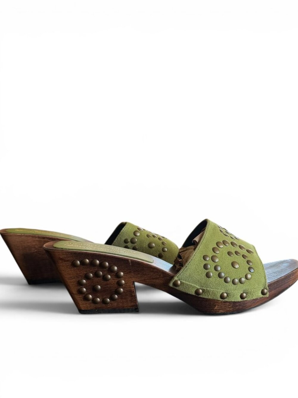 Size 7 Y2K Donald J Pliner Western Couture Studded Wood Slides